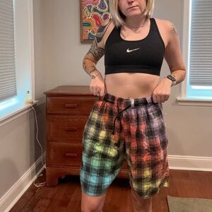RAINBOW PLAID SKATER SHORTS